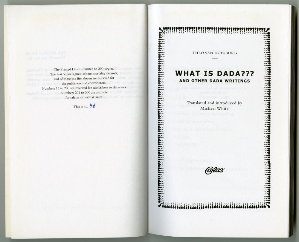 10/11. Theo Van Doesburg & Michael White “WHAT IS DADA??? ” ナンバー